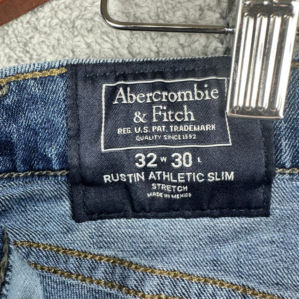 Abercrombie & Fitch Rustin Athletic Slim Mens Jeans 32x30 Blue Stretch Preppy - Picture 4 of 13